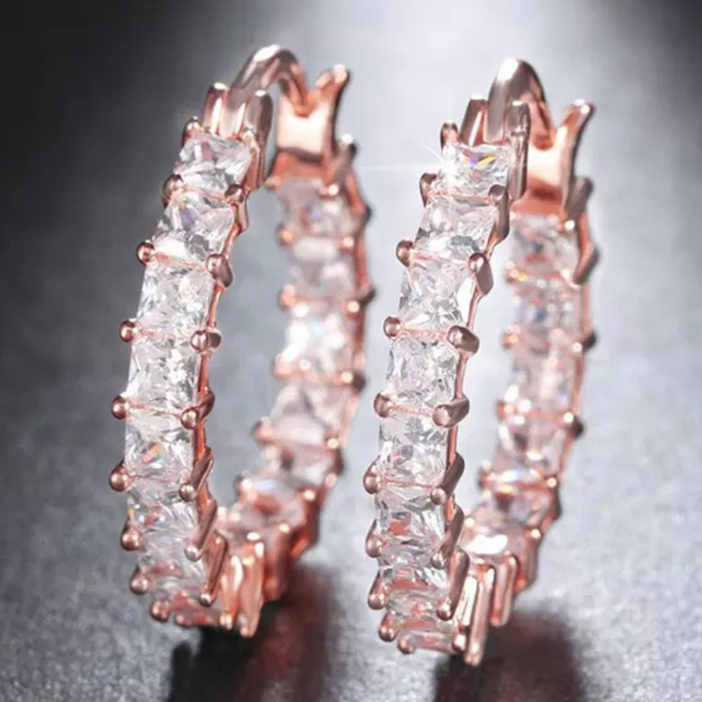 14k Rose Gold Inside-Outside Diamond Hoop Earrings